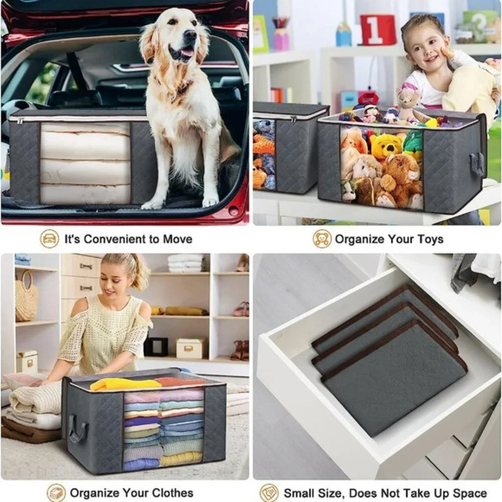 90L Large Storage Bags, 6‎ Pack Clothes Storage Bins Foldable Closet Organizers
